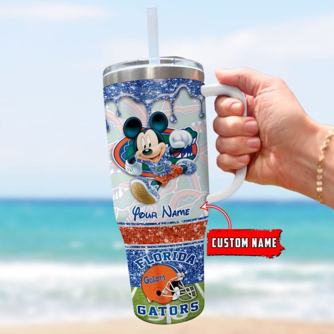 Florida Gators Ncaa Mickey Mouse Glitter Custom Stanley Quencher 40Oz Stainless Steel Tumbler With Handle - Image 3