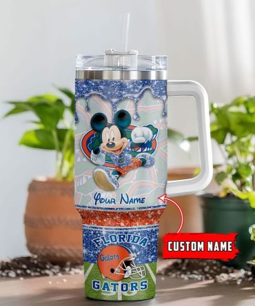 Florida Gators Ncaa Mickey Mouse Glitter Custom Stanley Quencher 40Oz Stainless Steel Tumbler With Handle