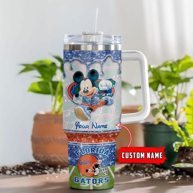 Florida Gators Ncaa Mickey Mouse Glitter Custom Stanley Quencher 40Oz Stainless Steel Tumbler With Handle