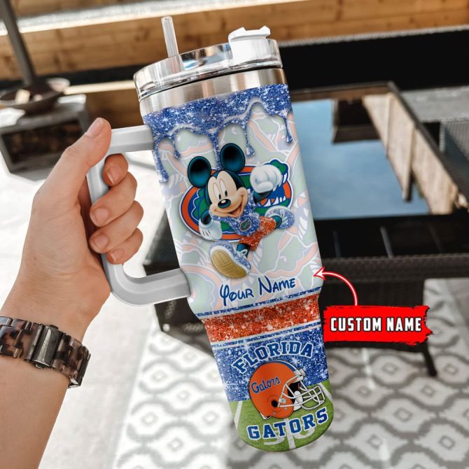 Florida Gators Ncaa Mickey Mouse Glitter Custom Stanley Quencher 40Oz Stainless Steel Tumbler With Handle - Image 2