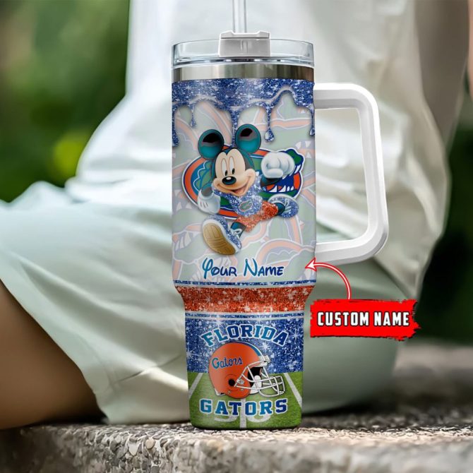 Florida Gators Ncaa Mickey Mouse Glitter Custom Stanley Quencher 40Oz Stainless Steel Tumbler With Handle - Image 4