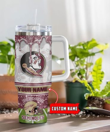 Florida State Seminoles Ncaa Glitter Custom Stanley Quencher 40Oz Stainless Steel Tumbler With Handle