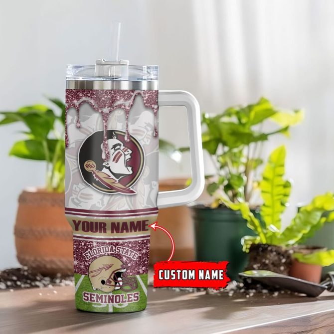 Florida State Seminoles Ncaa Glitter Custom Stanley Quencher 40Oz Stainless Steel Tumbler With Handle