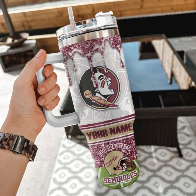 Florida State Seminoles Ncaa Glitter Custom Stanley Quencher 40Oz Stainless Steel Tumbler With Handle - Image 2
