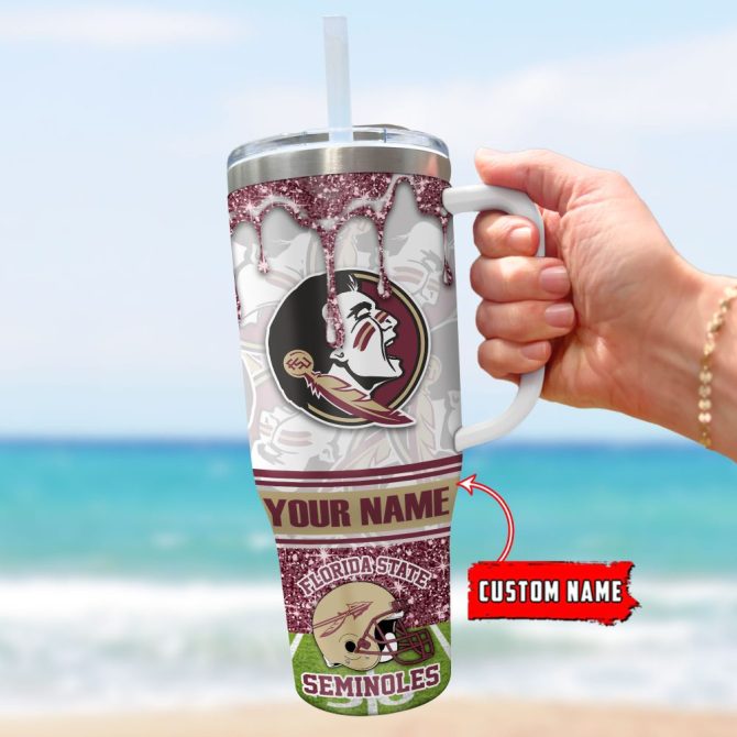 Florida State Seminoles Ncaa Glitter Custom Stanley Quencher 40Oz Stainless Steel Tumbler With Handle - Image 3