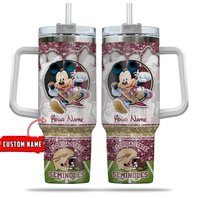 Florida State Seminoles Ncaa Mickey Mouse Glitter Custom Stanley Quencher 40Oz Stainless Steel Tumbler With Handle - Image 5