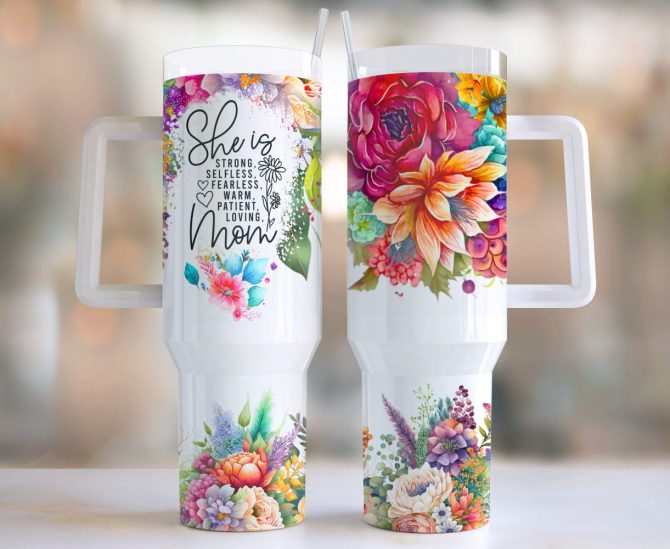 Flowers Custom Stanley Quencher 40Oz Stainless Steel Tumbler With Handle