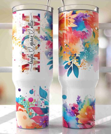 Flowers Custom Stanley Quencher 40Oz Stainless Steel Tumbler With Handle