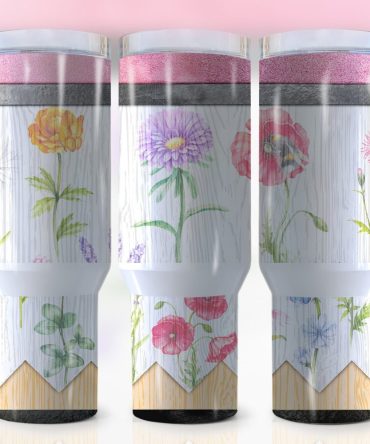 Flowers Custom Stanley Quencher 40Oz Stainless Steel Tumbler With Handle