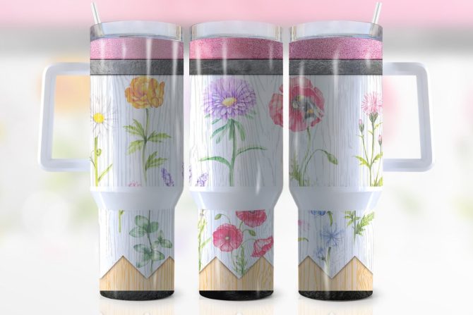 Flowers Custom Stanley Quencher 40Oz Stainless Steel Tumbler With Handle