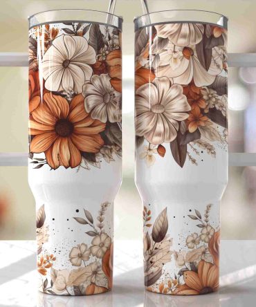 Flowers Custom Stanley Quencher 40Oz Stainless Steel Tumbler With Handle