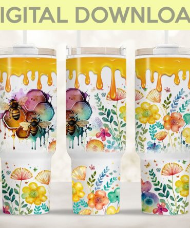 Flowers Honeybees Custom Stanley Quencher 40Oz Stainless Steel Tumbler With Handle