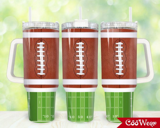 Football Custom Stanley Quencher 40Oz Stainless Steel Tumbler With Handle