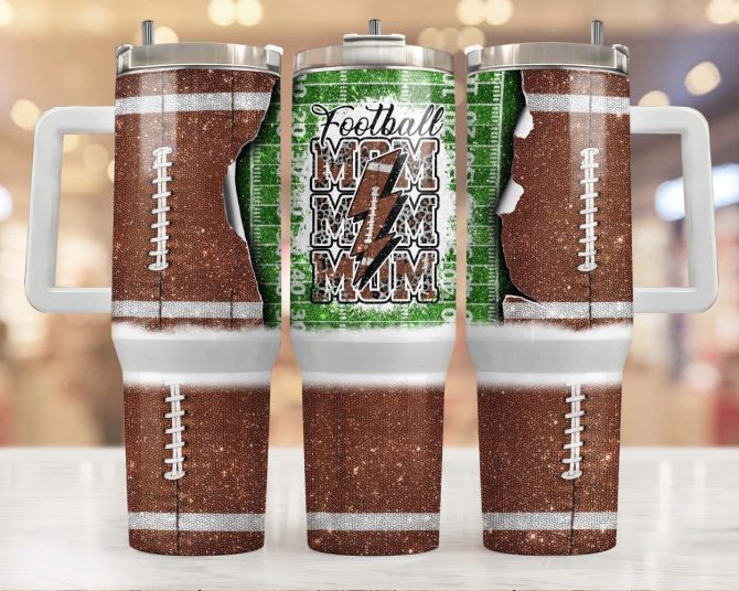Football Custom Stanley Quencher 40Oz Stainless Steel Tumbler With Handle