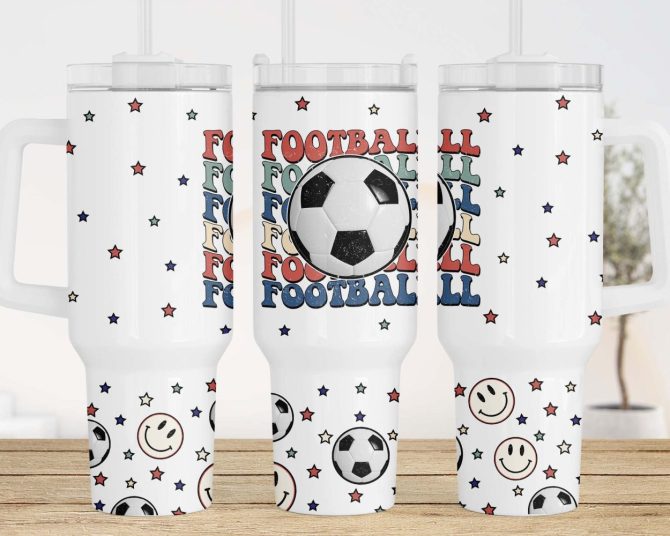 Football Custom Stanley Quencher 40Oz Stainless Steel Tumbler With Handle
