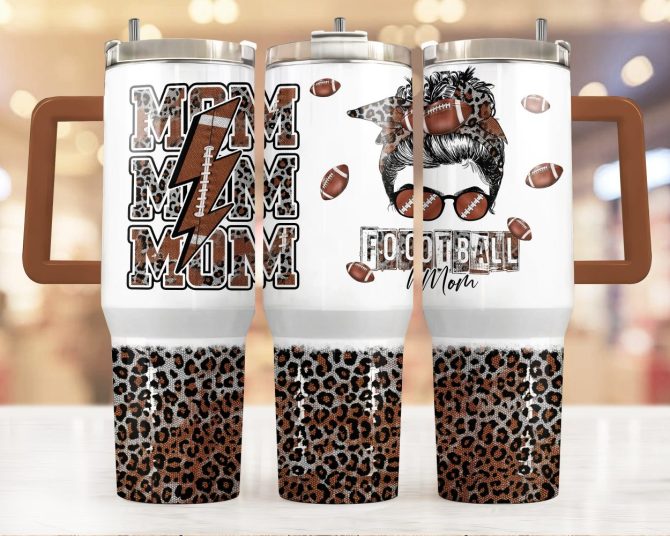 Football Girl With Leopard Custom Stanley Quencher 40Oz Stainless Steel Tumbler With Handle