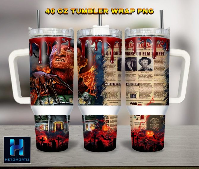 Freddy Krueger A Nightmare On Elm Street Movies Custom Stanley Quencher 40Oz Stainless Steel Tumbler With Handle