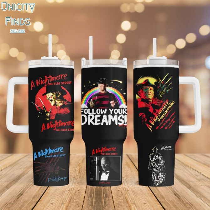 Freddy Krueger Nightmare On Elm Street Movies Custom Stanley Quencher 40Oz Stainless Steel Tumbler With Handle