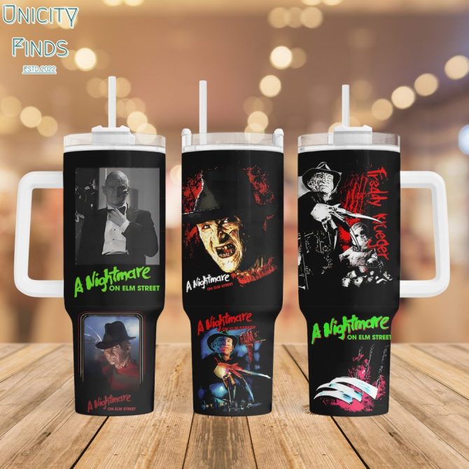 Freddy Krueger Nightmare On Elm Street Movies Custom Stanley Quencher 40Oz Stainless Steel Tumbler With Handle