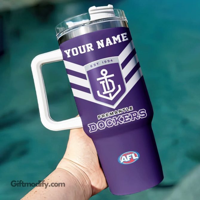 Fremantle Dockers Afl Custom Stanley Quencher 40Oz Stainless Steel Tumbler With Handle