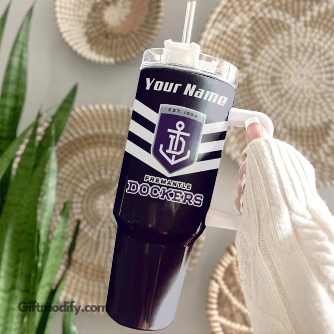 Fremantle Dockers Afl Custom Stanley Quencher 40Oz Stainless Steel Tumbler With Handle