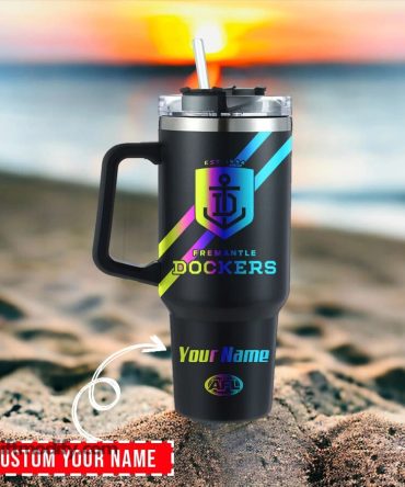 Fremantle Dockers Afl Hologram Logo Custom Stanley Quencher 40Oz Stainless Steel Tumbler With Handle