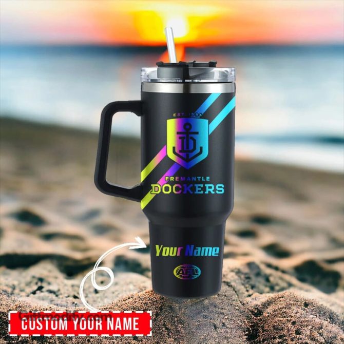 Fremantle Dockers Afl Hologram Logo Custom Stanley Quencher 40Oz Stainless Steel Tumbler With Handle