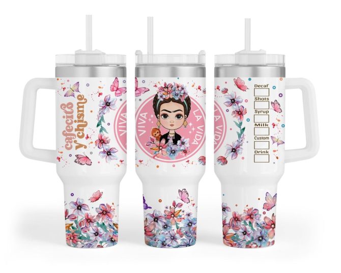 Frida Cafecito Custom Stanley Quencher 40Oz Stainless Steel Tumbler With Handle