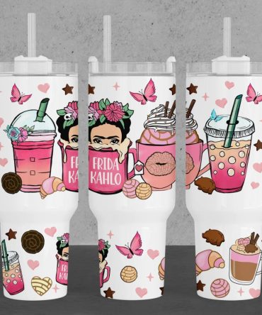 Frida Kahlo Coffee Custom Stanley Quencher 40Oz Stainless Steel Tumbler With Handle