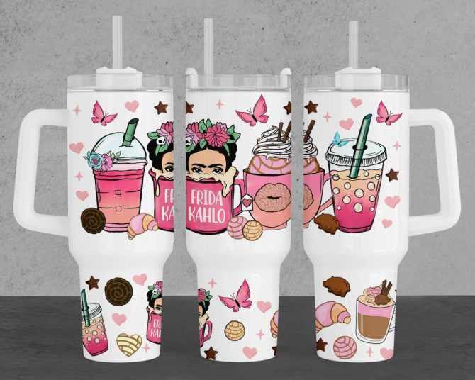 Frida Kahlo Coffee Custom Stanley Quencher 40Oz Stainless Steel Tumbler With Handle