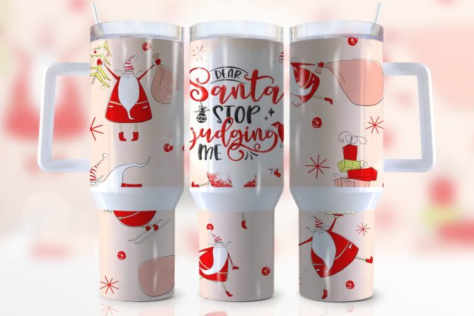 Funny Christmas Santa Custom Stanley Quencher 40Oz Stainless Steel Tumbler With Handle