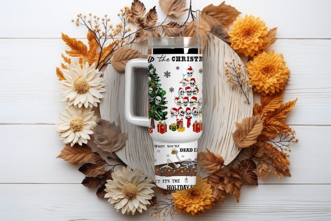Funny Christmas Skeleton Custom Stanley Quencher 40Oz Stainless Steel Tumbler With Handle