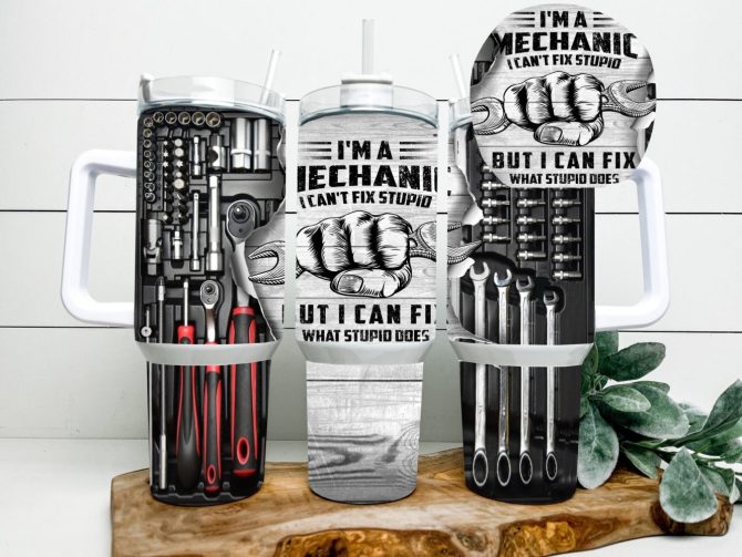 Funny Mechanic Custom Stanley Quencher 40Oz Stainless Steel Tumbler With Handle