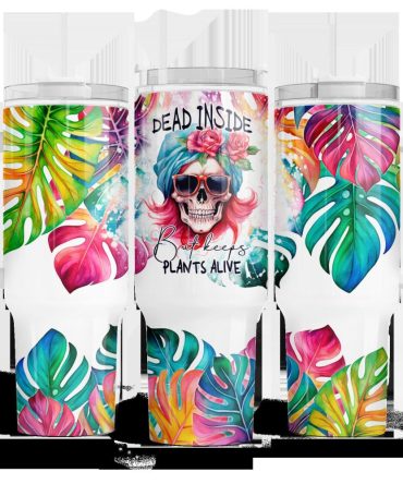 Funny Skeleton Colorful Tropical Plant Custom Stanley Quencher 40Oz Stainless Steel Tumbler With Handle