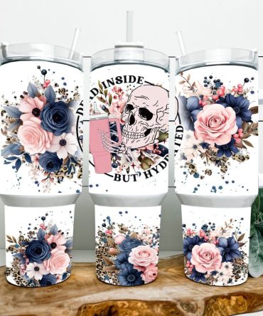 Funny Skeleton Floral Leopard Print Custom Stanley Quencher 40Oz Stainless Steel Tumbler With Handle