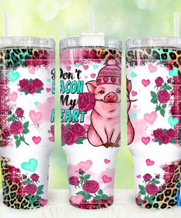 Funny Valentine Pig Custom Stanley Quencher 40Oz Stainless Steel Tumbler With Handle