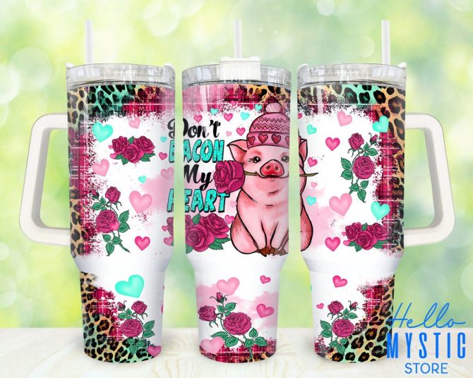 Funny Valentine Pig Custom Stanley Quencher 40Oz Stainless Steel Tumbler With Handle