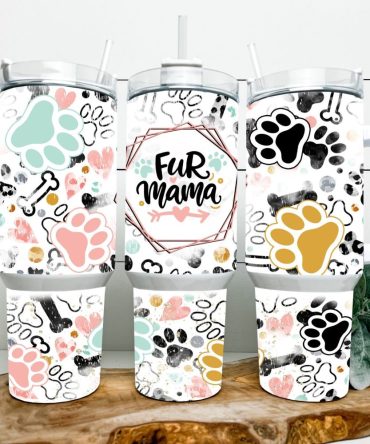 Fur Mama Colorful Pawprints Custom Stanley Quencher 40Oz Stainless Steel Tumbler With Handle