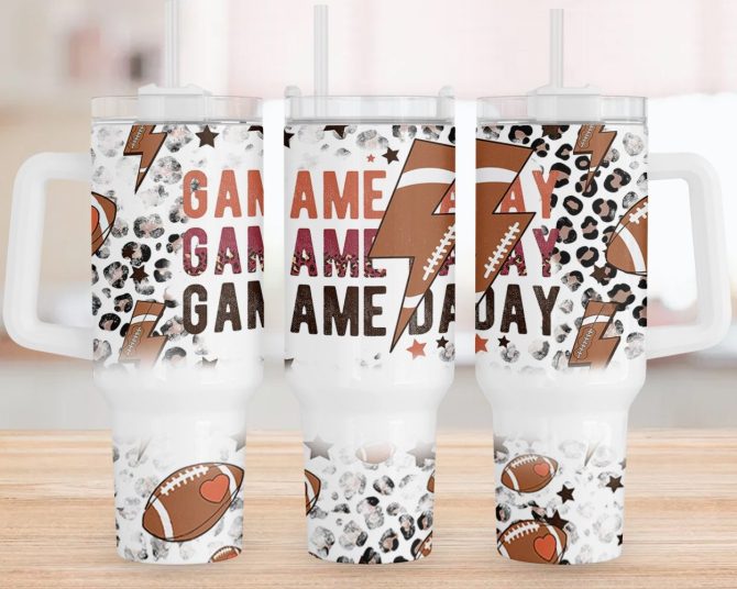 Game Day American Football Custom Stanley Quencher 40Oz Stainless Steel Tumbler With Handle - Image 2
