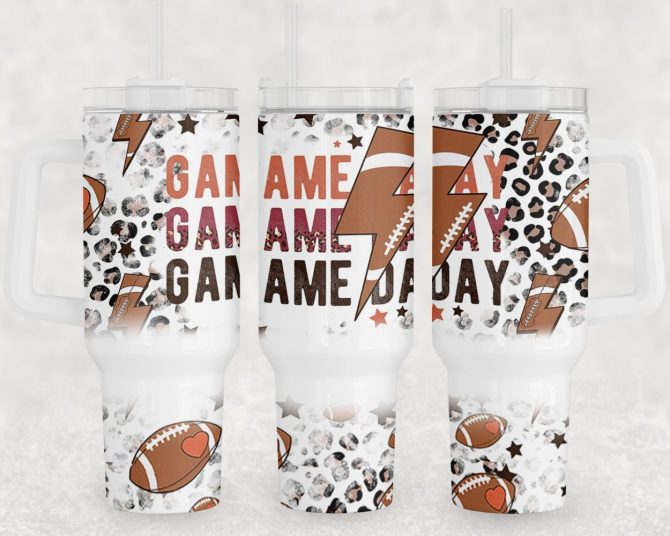 Game Day American Football Custom Stanley Quencher 40Oz Stainless Steel Tumbler With Handle