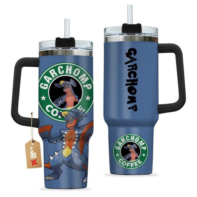 Garchomp Coffee Pokemon Anime Custom Stanley Quencher 40Oz Stainless Steel Tumbler With Handle - Image 2