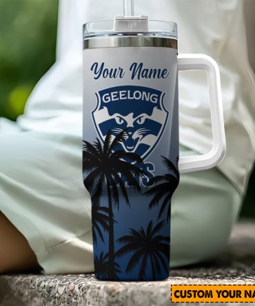 Geelong Cats Afl Custom Stanley Quencher 40Oz Stainless Steel Tumbler With Handle