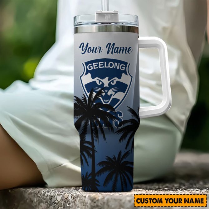 Geelong Cats Afl Custom Stanley Quencher 40Oz Stainless Steel Tumbler With Handle