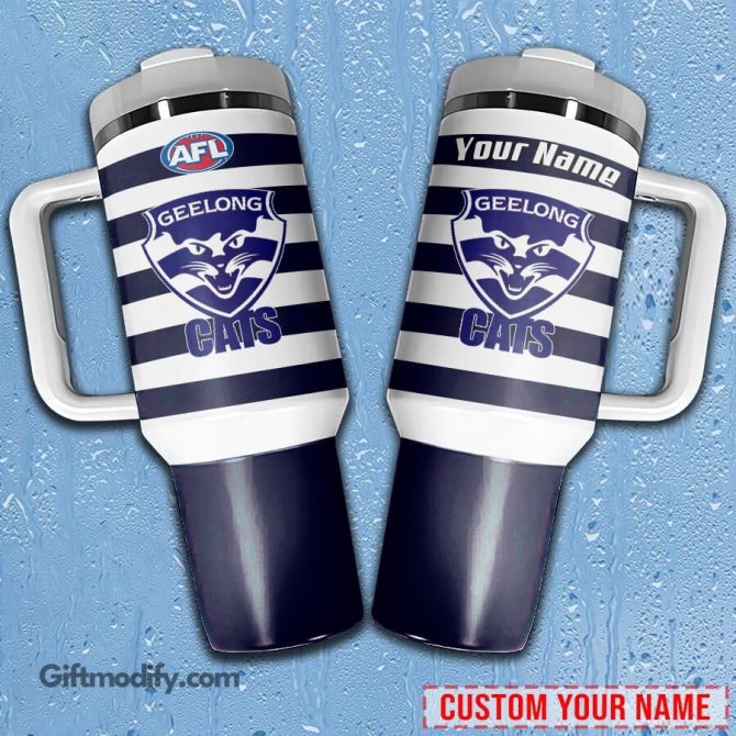 Geelong Cats Afl Custom Stanley Quencher 40Oz Stainless Steel Tumbler With Handle - Image 2