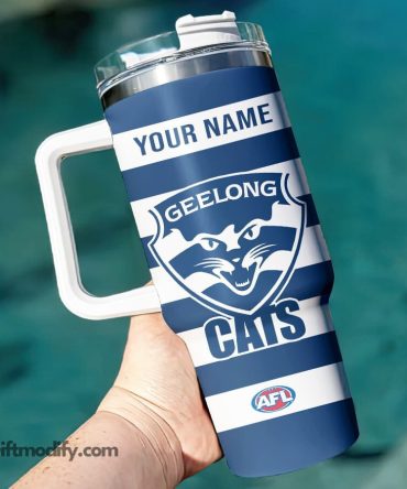 Geelong Cats Afl Custom Stanley Quencher 40Oz Stainless Steel Tumbler With Handle