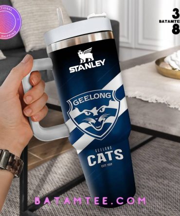 Geelong Cats Afl Custom Stanley Quencher 40Oz Stainless Steel Tumbler With Handle