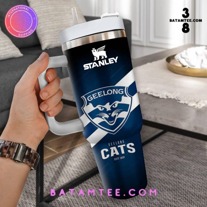 Geelong Cats Afl Custom Stanley Quencher 40Oz Stainless Steel Tumbler With Handle