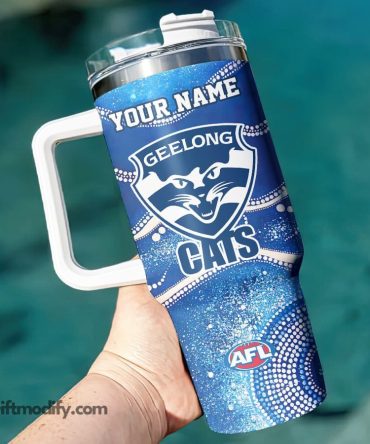 Geelong Cats Afl Glitter Custom Stanley Quencher 40Oz Stainless Steel Tumbler With Handle