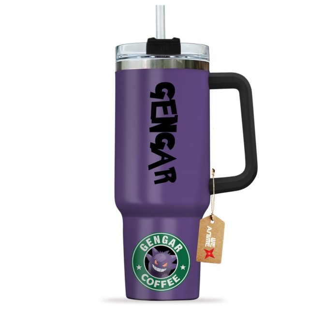 Gengar Coffee Pokemon Anime Custom Stanley Quencher 40Oz Stainless Steel Tumbler With Handle - Image 3