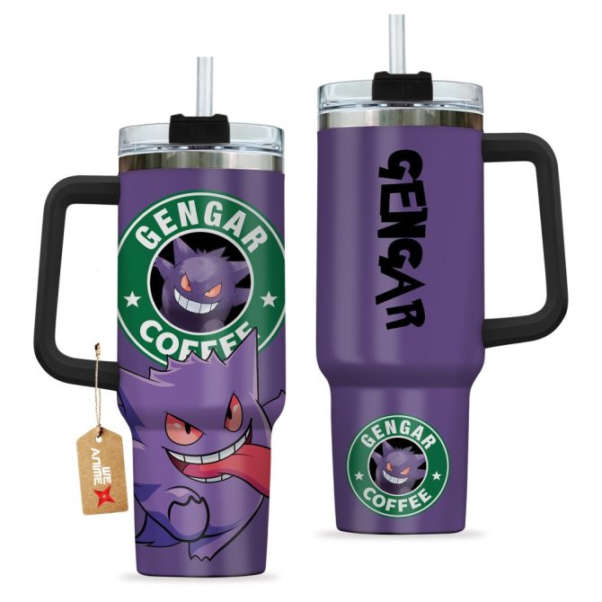 Gengar Coffee Pokemon Anime Custom Stanley Quencher 40Oz Stainless Steel Tumbler With Handle - Image 2
